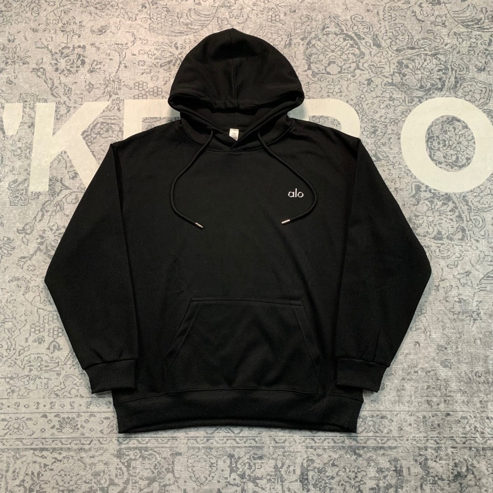 Alo Yoga Hoodie Mens Medium Black Excellent Athleisure Pullover Sweatshirt